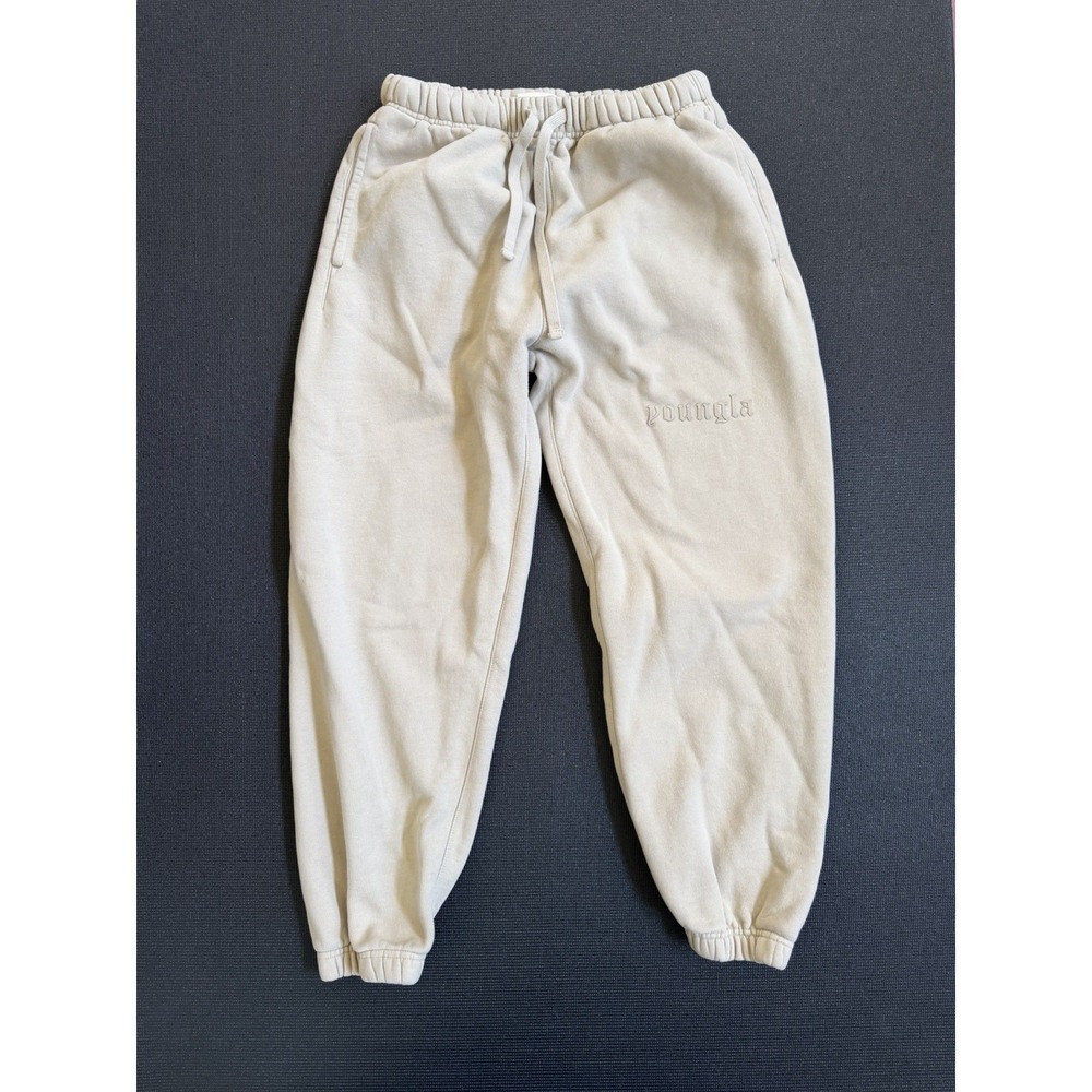 Young LA Joggers Sweatpants Mens Large Beige Drawstring Gym Pants